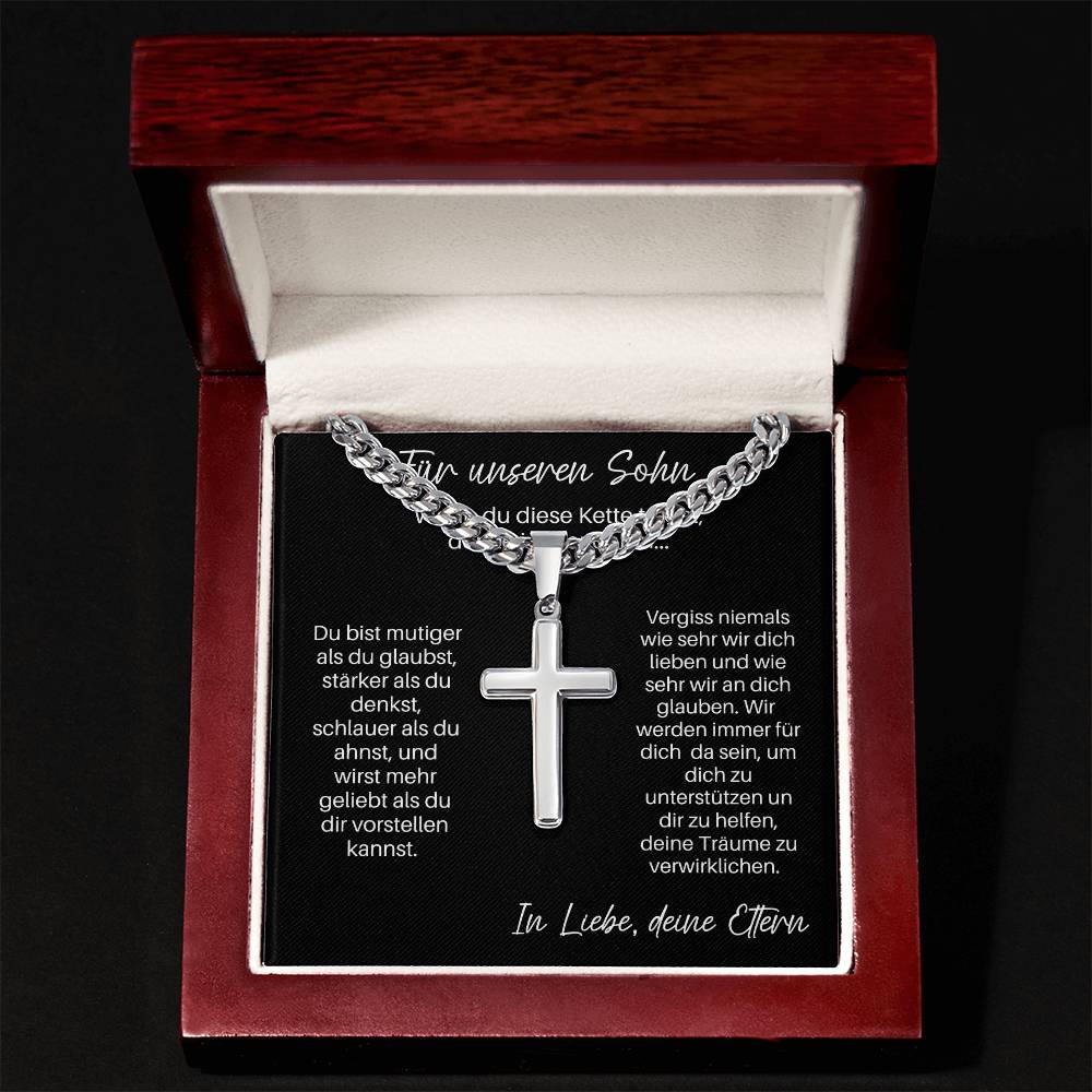 An Unseren Sohn - Du Bist Mutiger Als Du Glaubst | Personalized Steel Cross Necklace