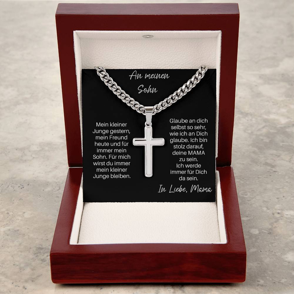 An Meinen Sohn - Glaube An Dich Selbst - Cross Necklace on Cuban Chain