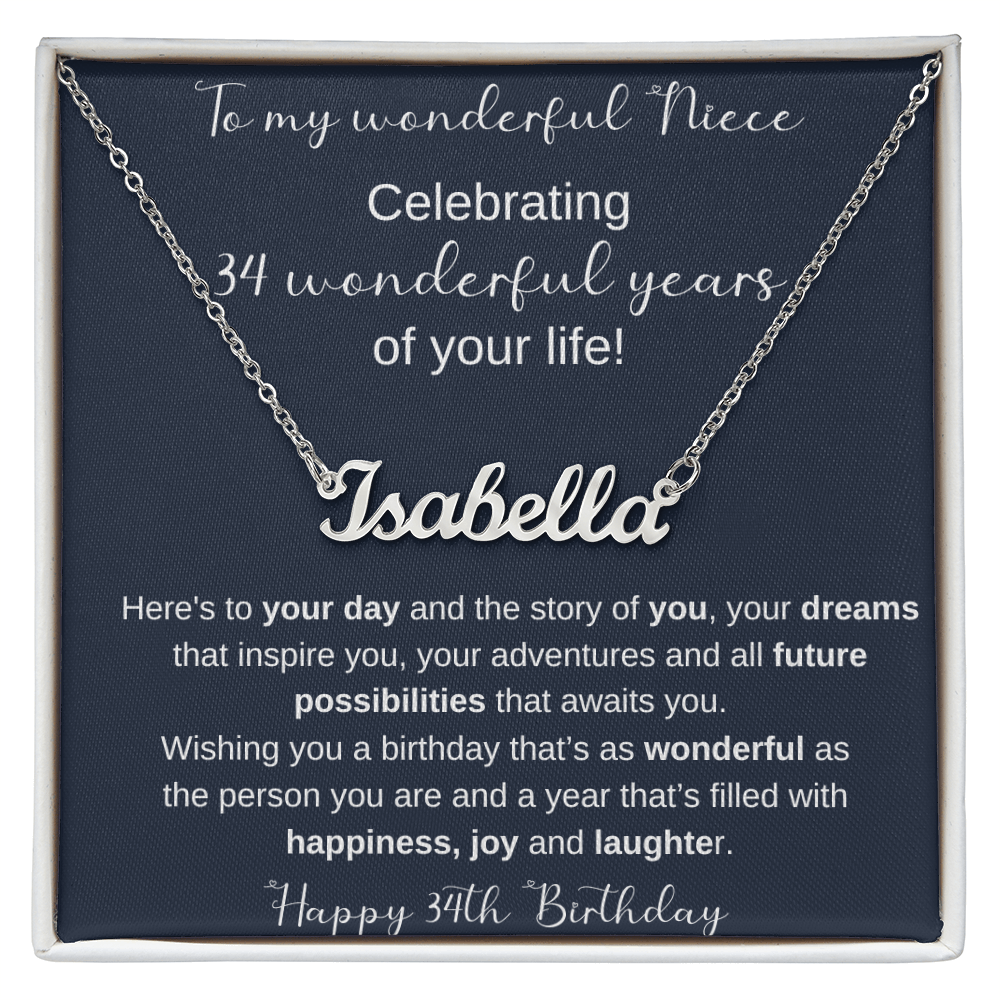 34th Birthday Gift For Niece - Persobalized Name Necklace