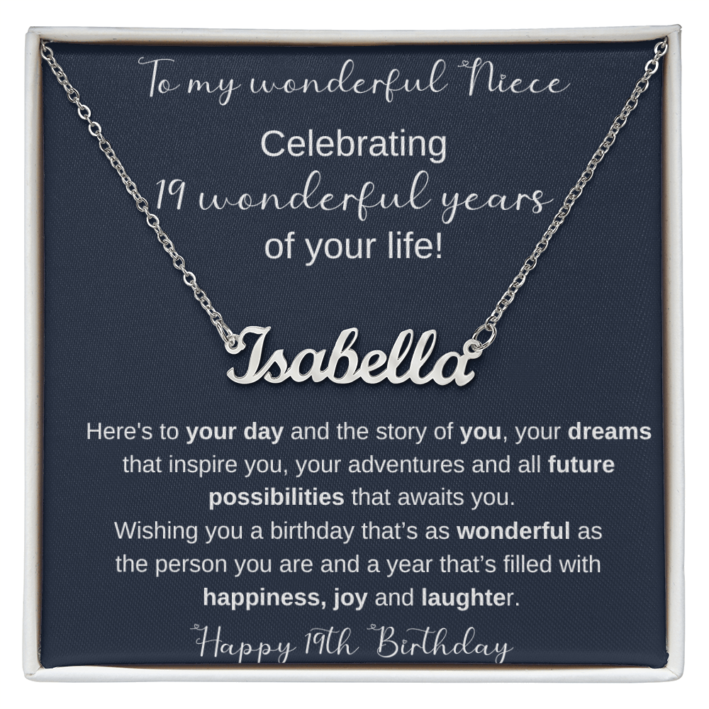 19th Birthday Gift For Niece - Persobalized Name Necklace