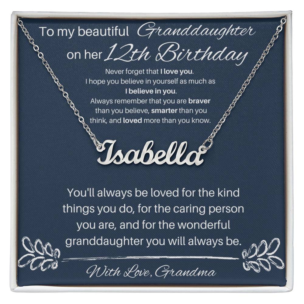 To My Beautiful Granddaughter | Happy 12th Birthday | Custom Name Necklace