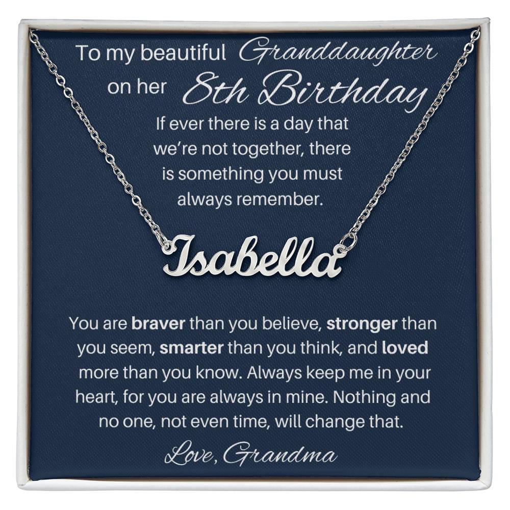 8th  Birthday Name Necklace For Granddaughter