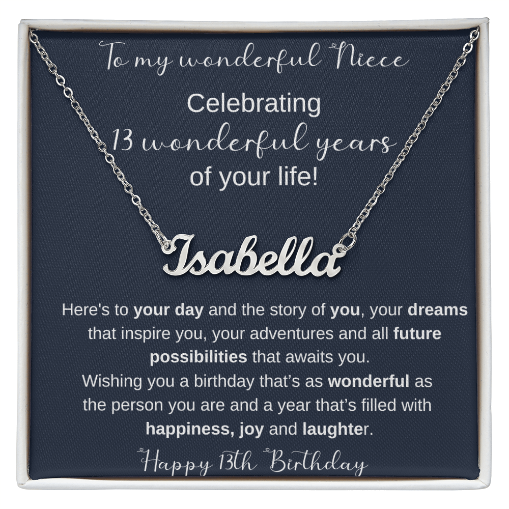 13th Birthday Gift For Niece - Persobalized Name Necklace