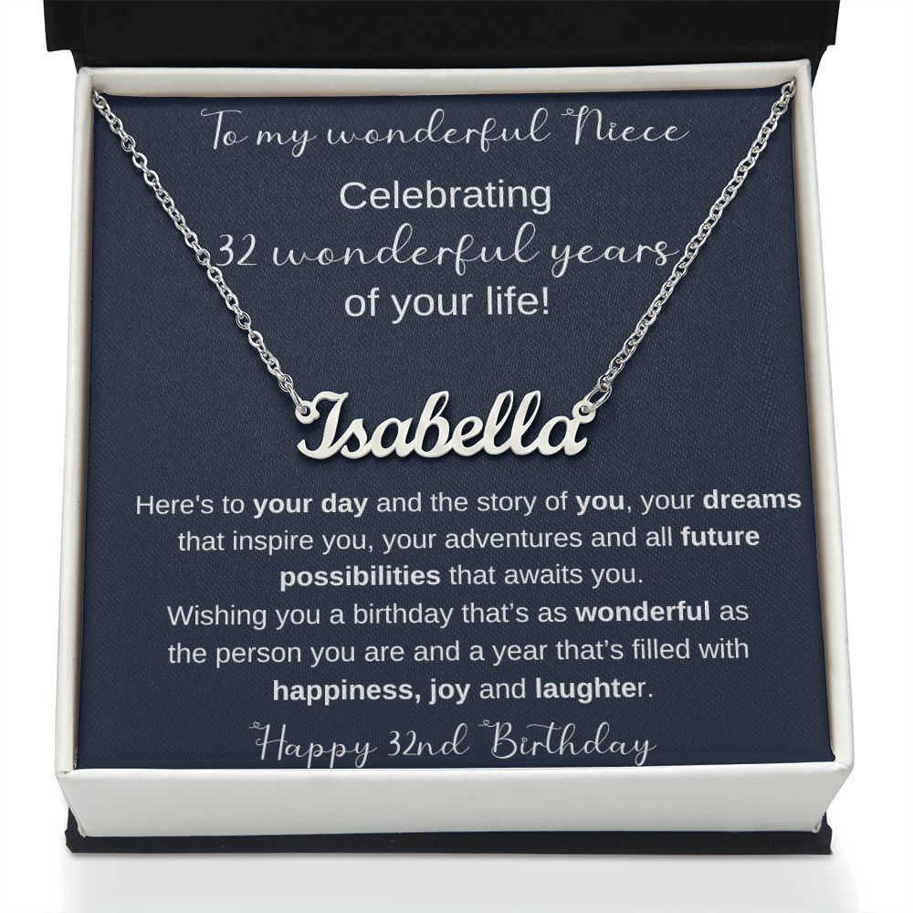 32nd Birthday Gift For Niece - Persobalized Name Necklace