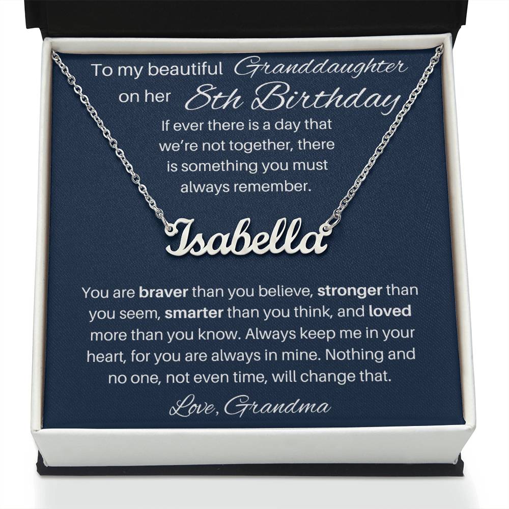 8th  Birthday Name Necklace For Granddaughter