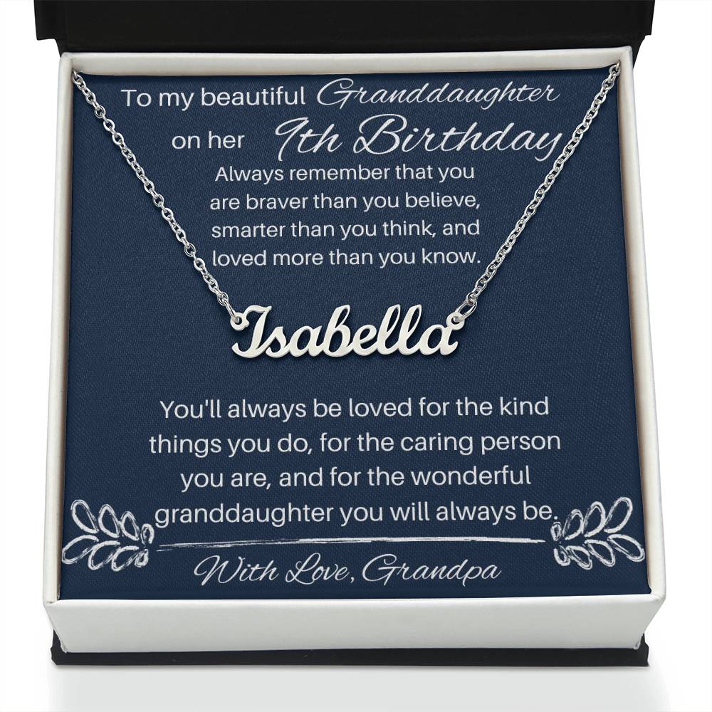 To My Beautiful Granddaughter - 9th Birthday - Custom Name Necklace