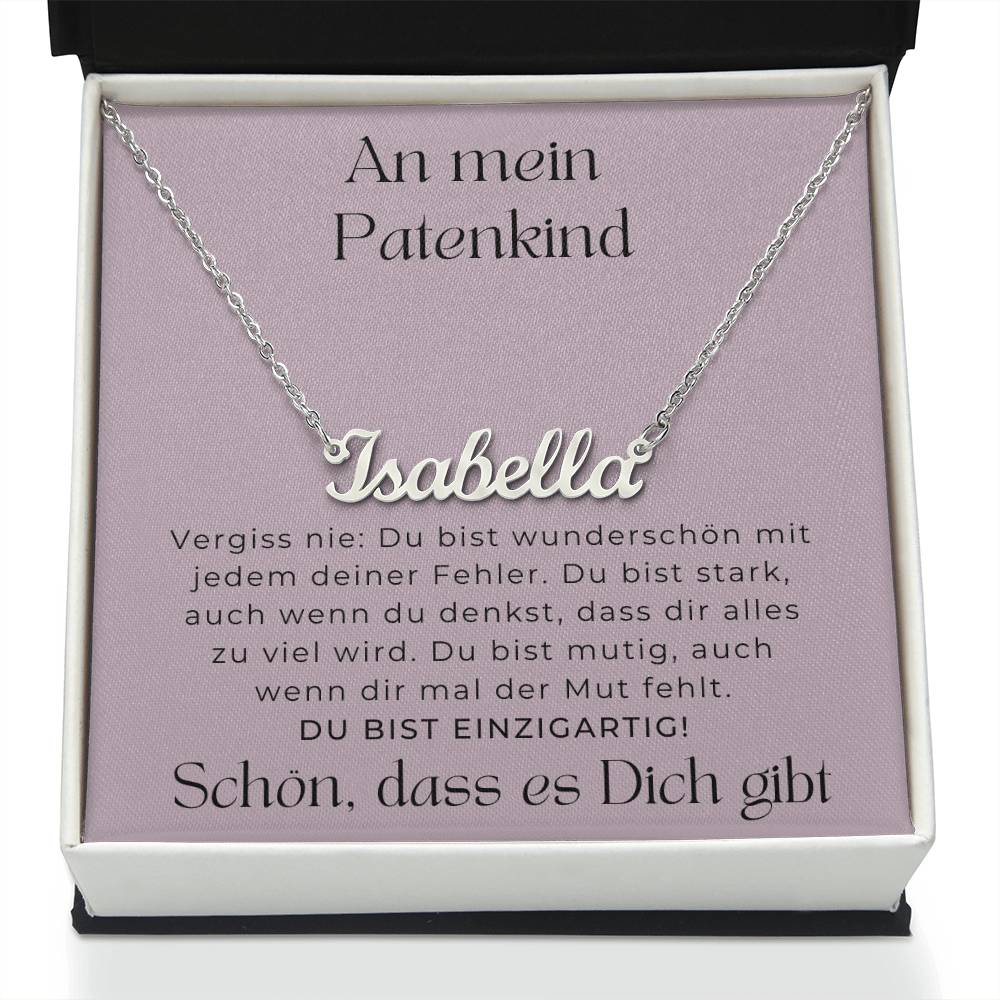 An Mien Patenkind - Du Bist Stark - Custom Name Necklace