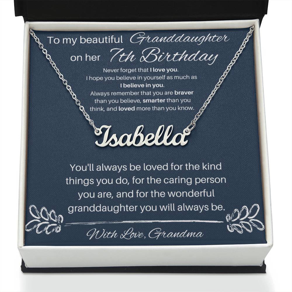 To My Beautiful Granddaughter | Happy 7th Birthday | Custom Name Necklace