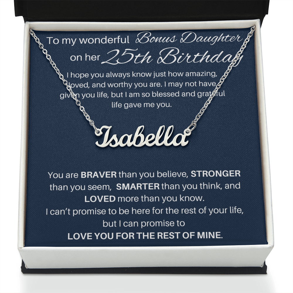 25th Birthday Gifts For Bonus Daughter - Custom Name Necklace