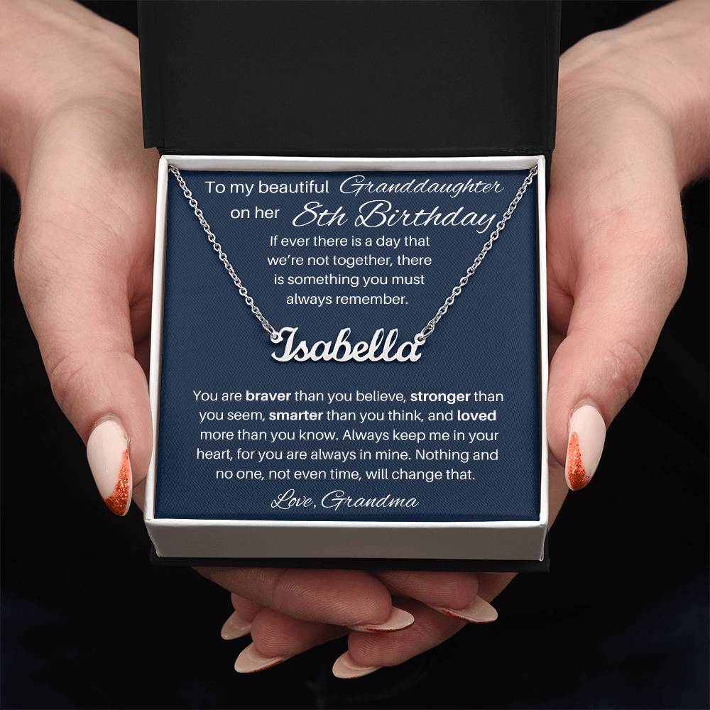 8th  Birthday Name Necklace For Granddaughter