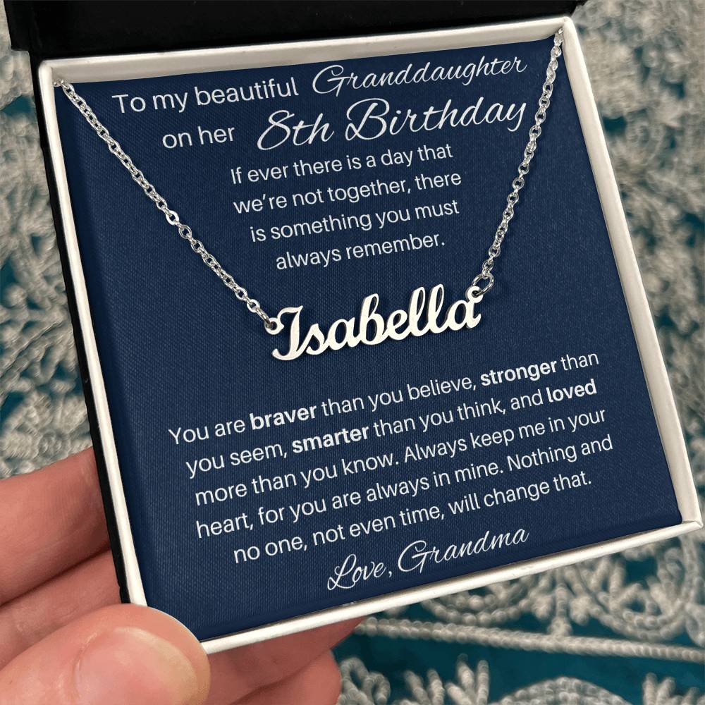 8th  Birthday Name Necklace For Granddaughter