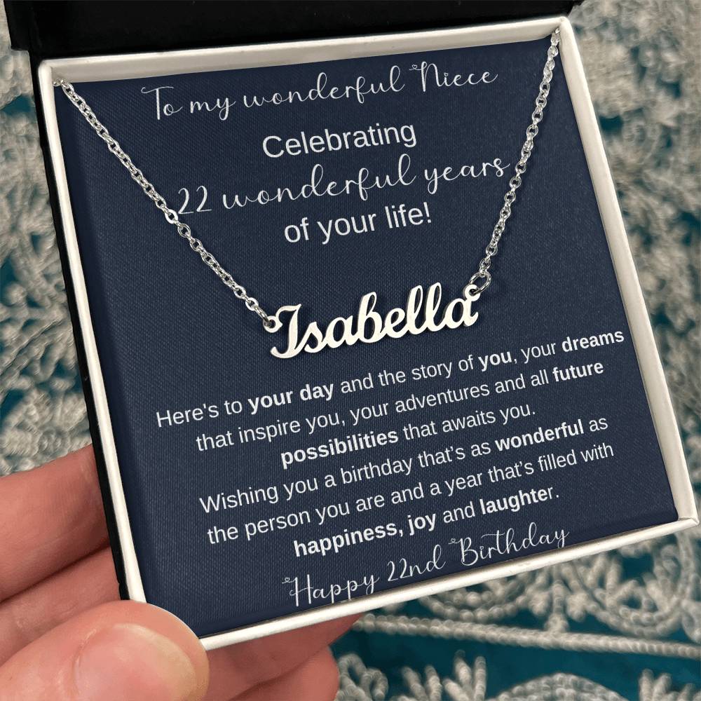 22nd Birthday Gift For Niece - Persobalized Name Necklace