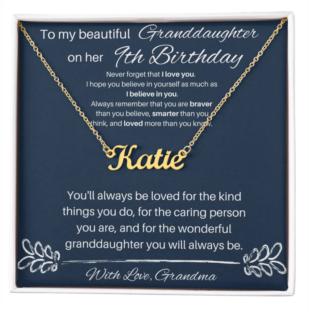 To My Beautiful Granddaughter | Happy 9th Birthday | Custom Name Necklace