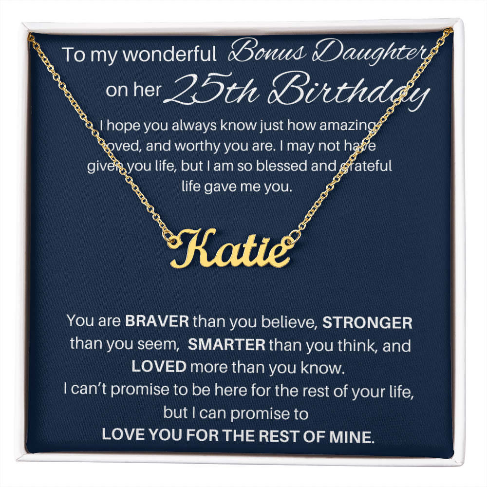 25th Birthday Gifts For Bonus Daughter - Custom Name Necklace