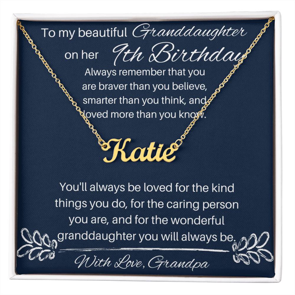 To My Beautiful Granddaughter - 9th Birthday - Custom Name Necklace