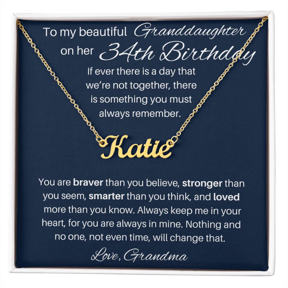 34th Birthday Name Necklace For Granddaughter