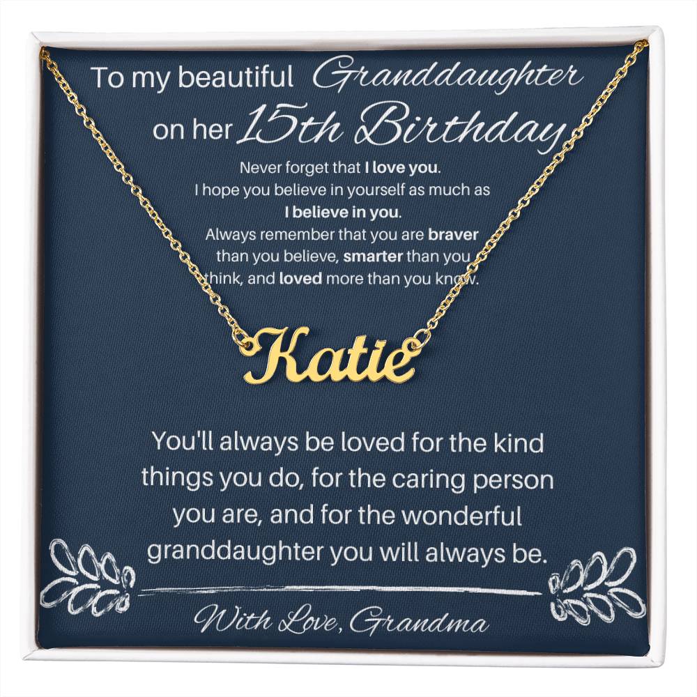 To My Beautiful Granddaughter | Happy 15th Birthday | Custom Name Necklace