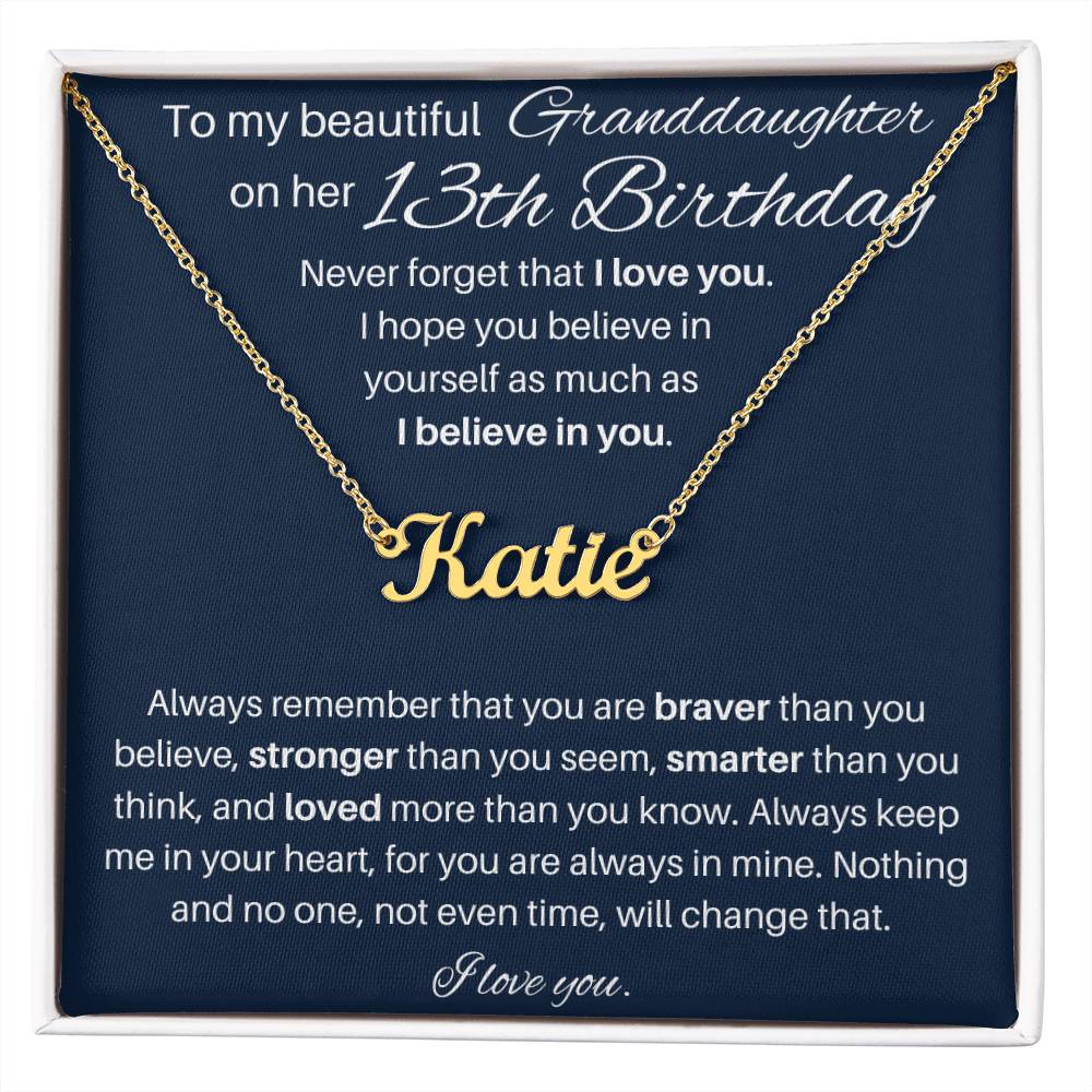 To My Beautiful Granddaughter Happy 13th Birthday | Personalized Name Necklace