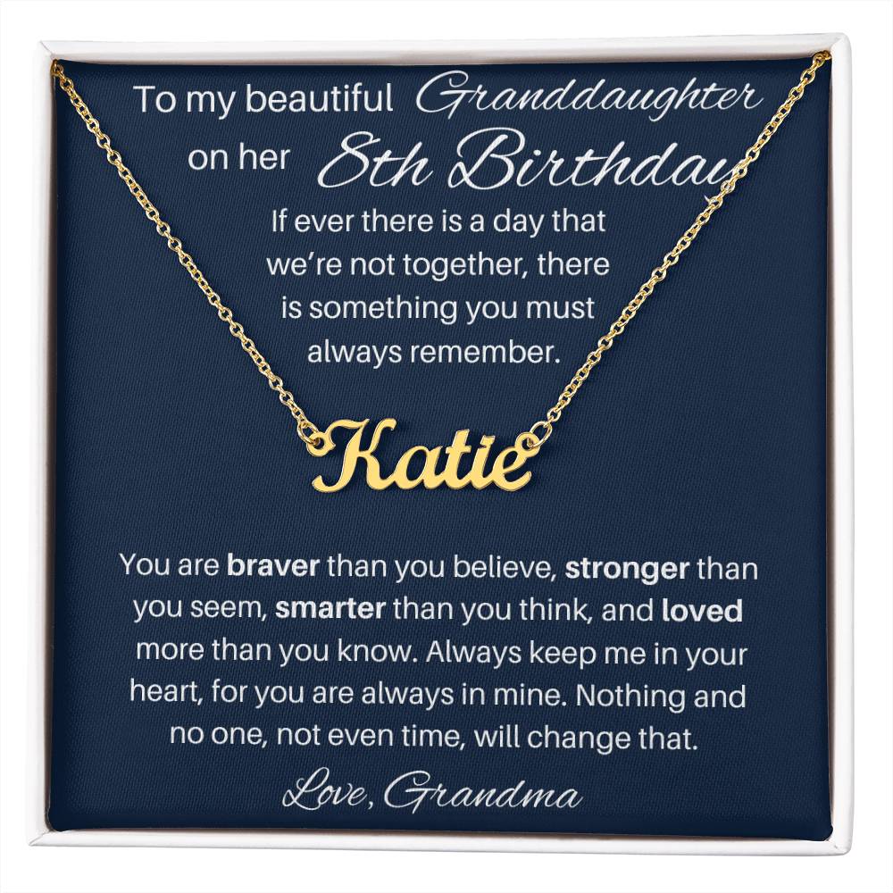 8th  Birthday Name Necklace For Granddaughter