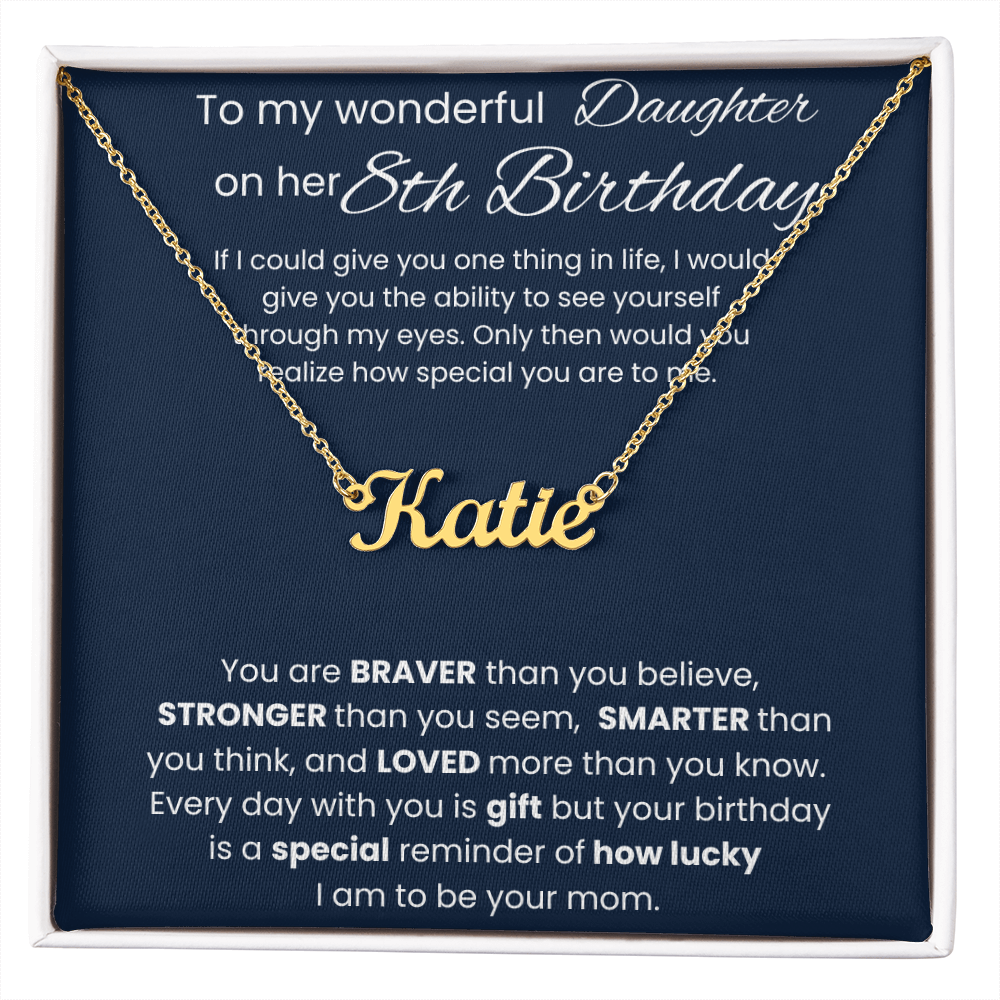 8th Birthday Necklace Gift - Custom Name Necklace
