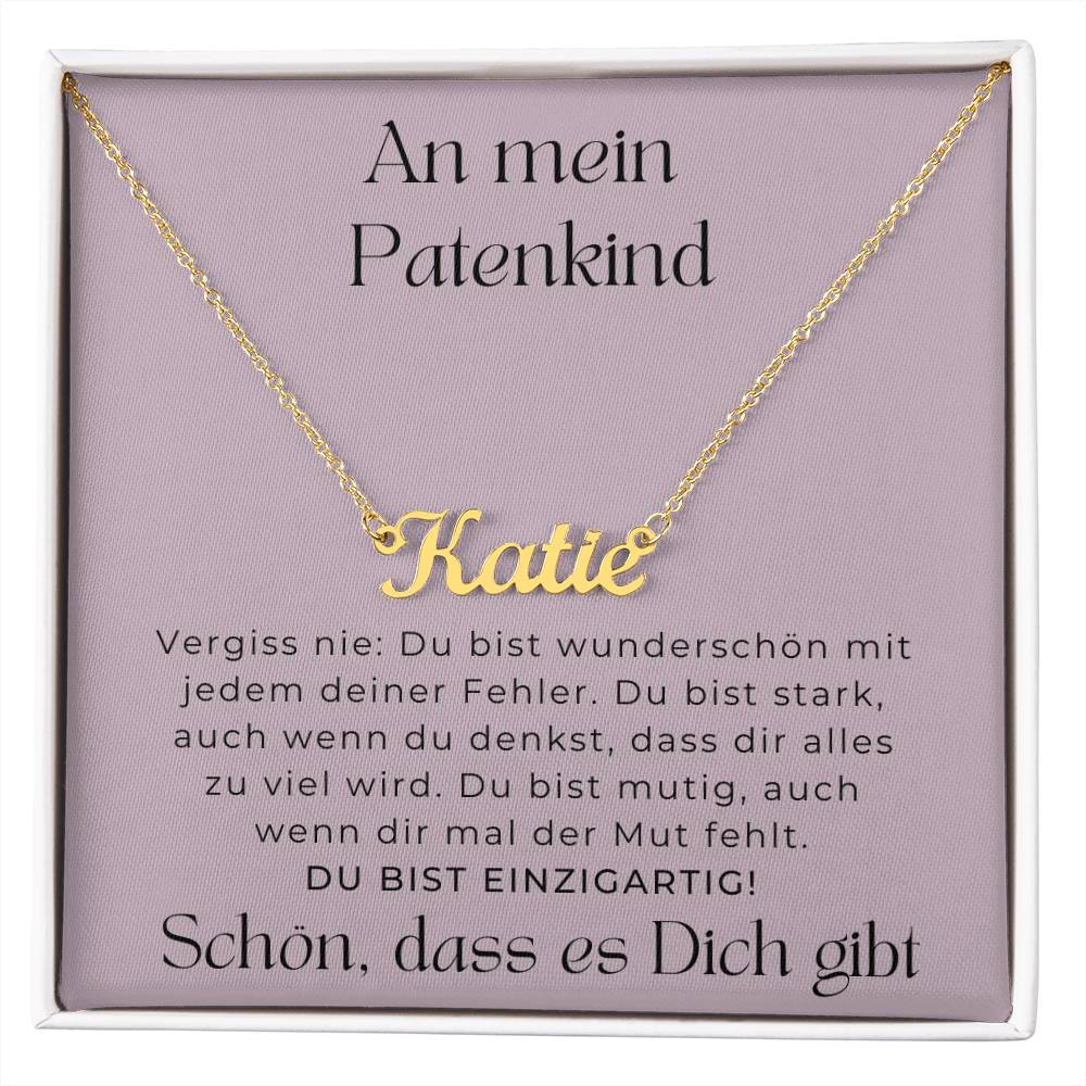 An Mien Patenkind - Du Bist Stark - Custom Name Necklace