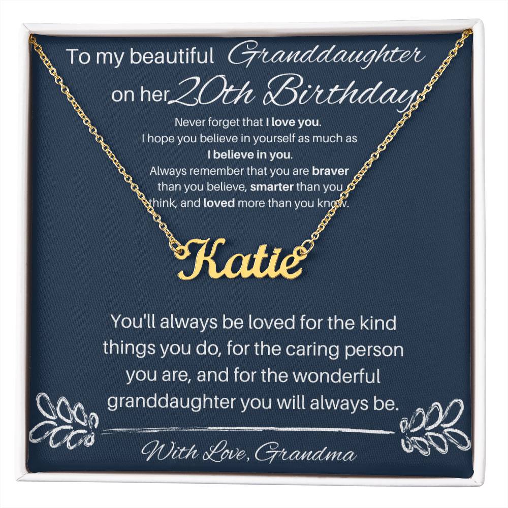 To My Beautiful Granddaughter | Happy 20th Birthday | Custom Name Necklace