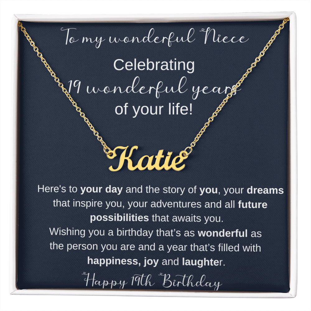 19th Birthday Gift For Niece - Persobalized Name Necklace
