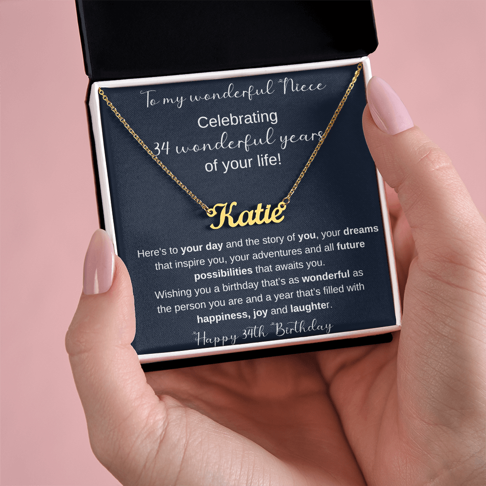 34th Birthday Gift For Niece - Persobalized Name Necklace