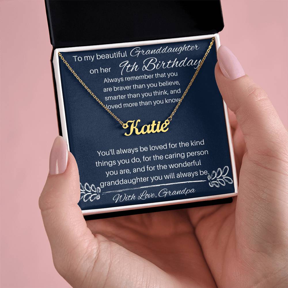 To My Beautiful Granddaughter - 9th Birthday - Custom Name Necklace