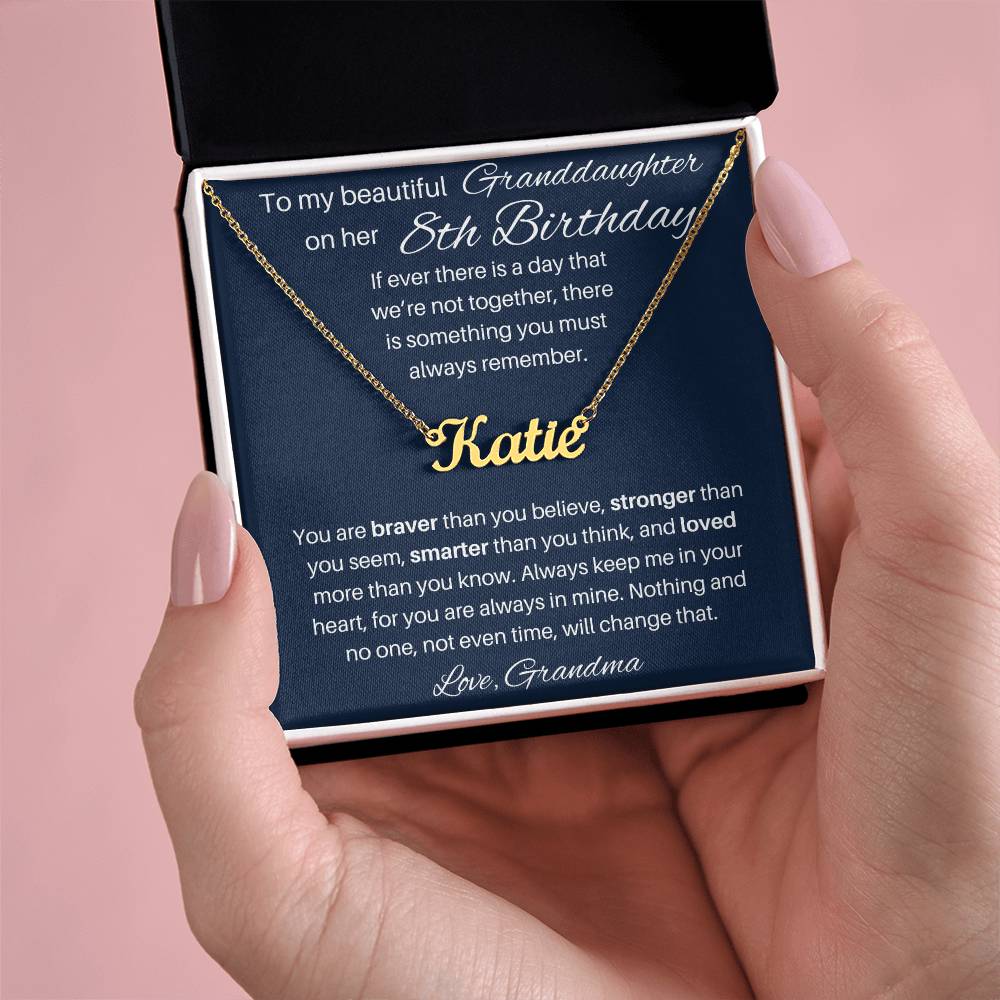 8th  Birthday Name Necklace For Granddaughter