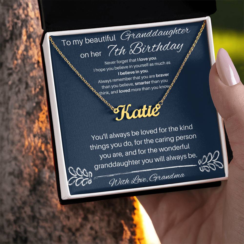 To My Beautiful Granddaughter | Happy 7th Birthday | Custom Name Necklace