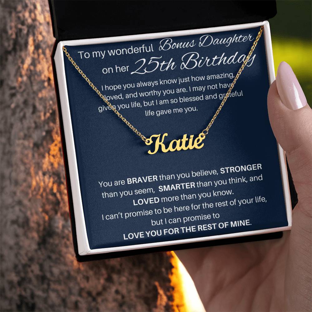 25th Birthday Gifts For Bonus Daughter - Custom Name Necklace