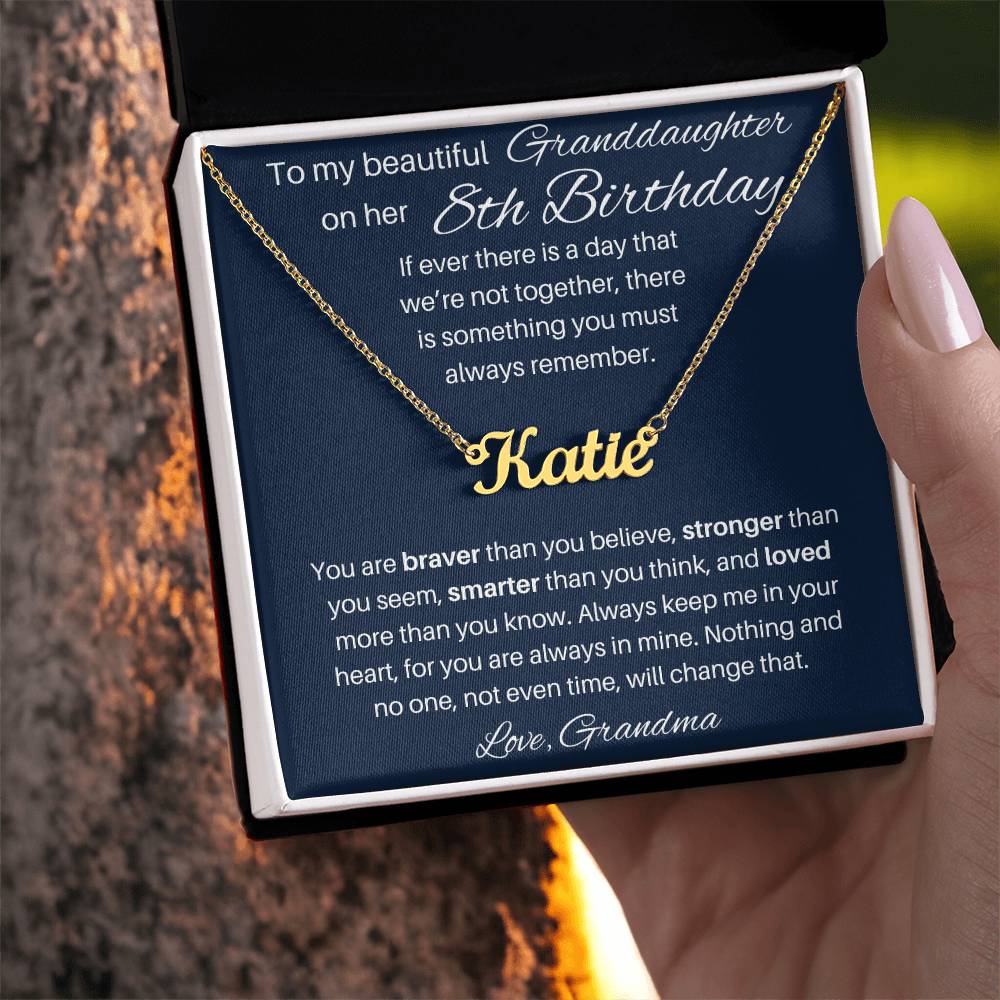 8th  Birthday Name Necklace For Granddaughter
