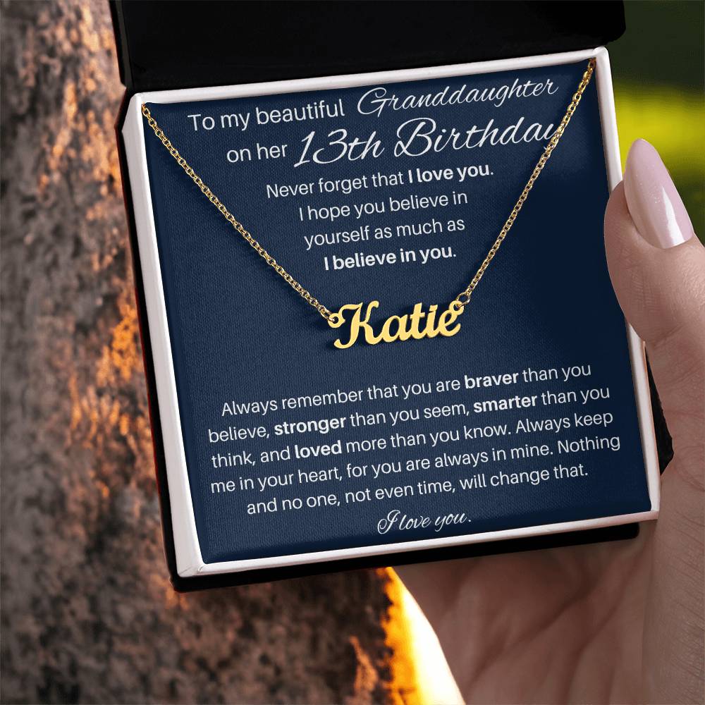 To My Beautiful Granddaughter Happy 13th Birthday | Personalized Name Necklace