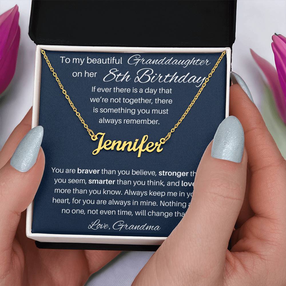 8th  Birthday Name Necklace For Granddaughter