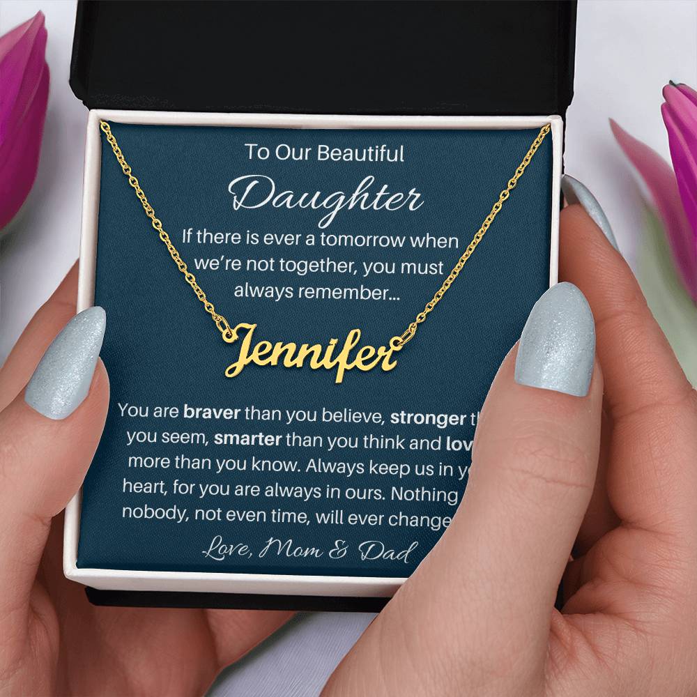 Custom Silver & Gold Name Necklace Gift from Mom and Dad