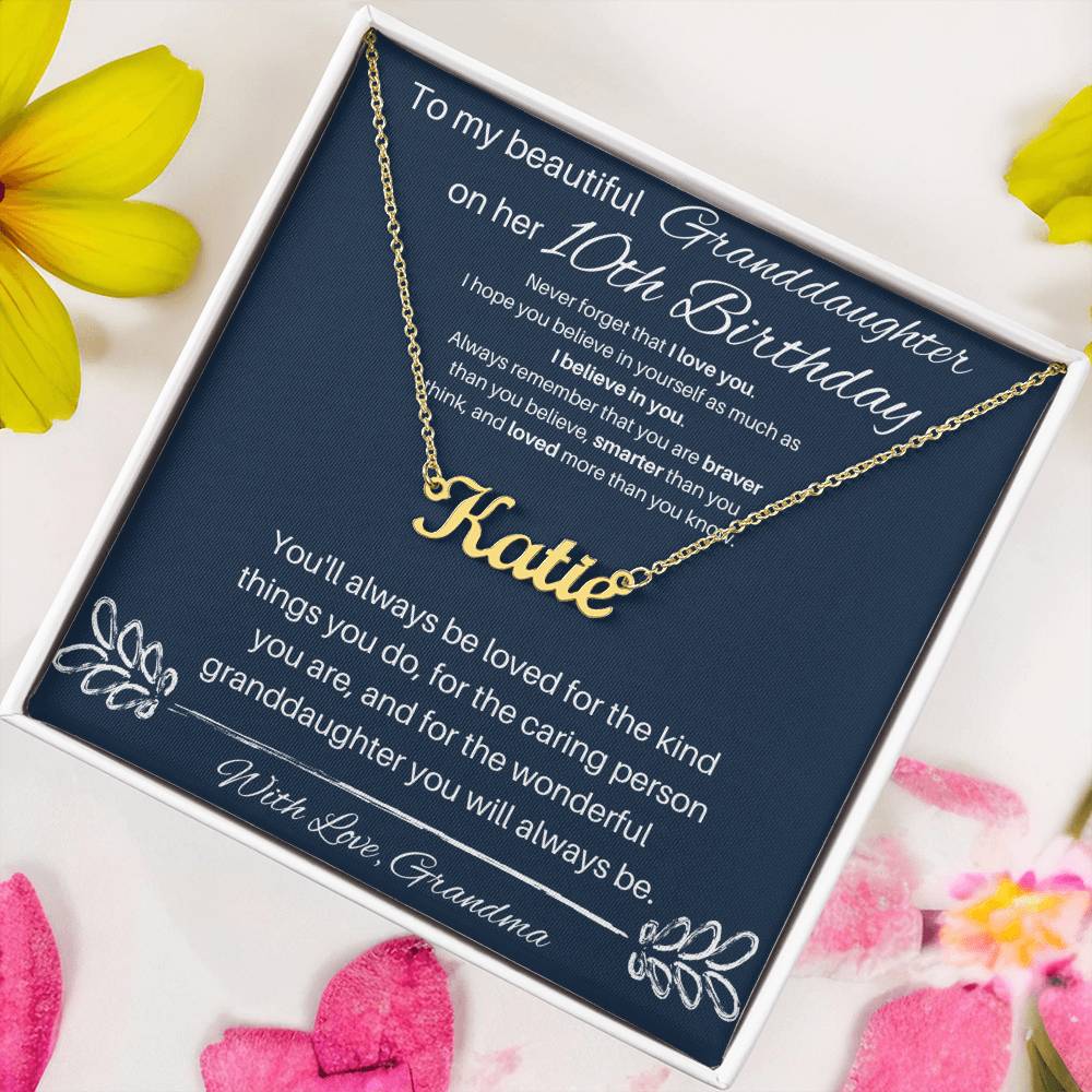 To My Beautiful Granddaughter | Happy 10th Birthday | Custom Name Necklace