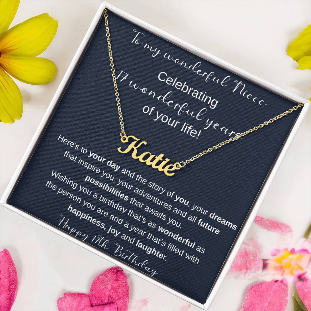 17th Birthday Gift For Niece - Persobalized Name Necklace