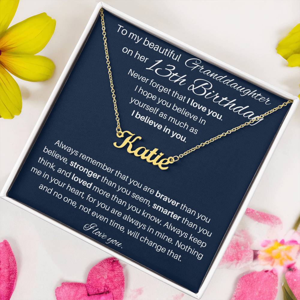 To My Beautiful Granddaughter Happy 13th Birthday | Personalized Name Necklace