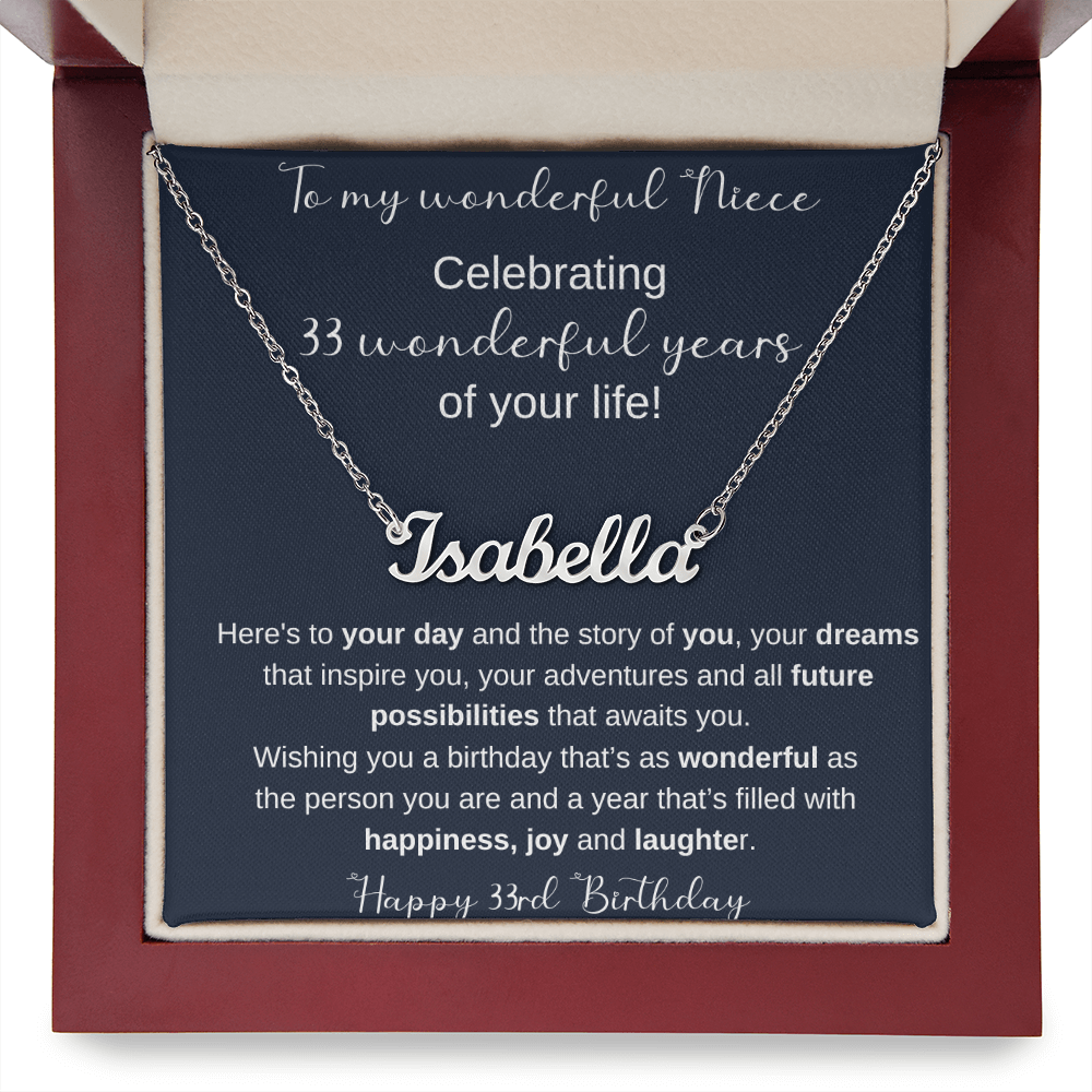 33rd Birthday Gift For Niece - Persobalized Name Necklace