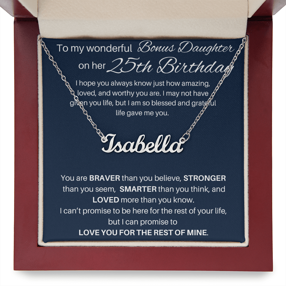 25th Birthday Gifts For Bonus Daughter - Custom Name Necklace