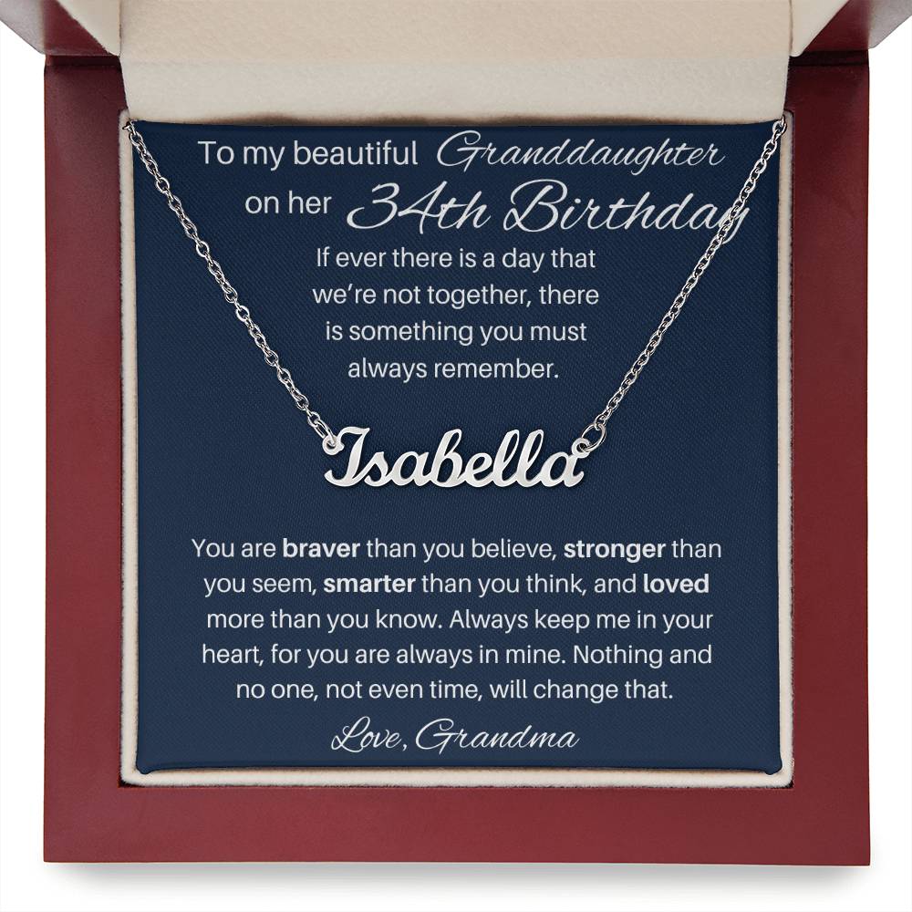 34th Birthday Name Necklace For Granddaughter