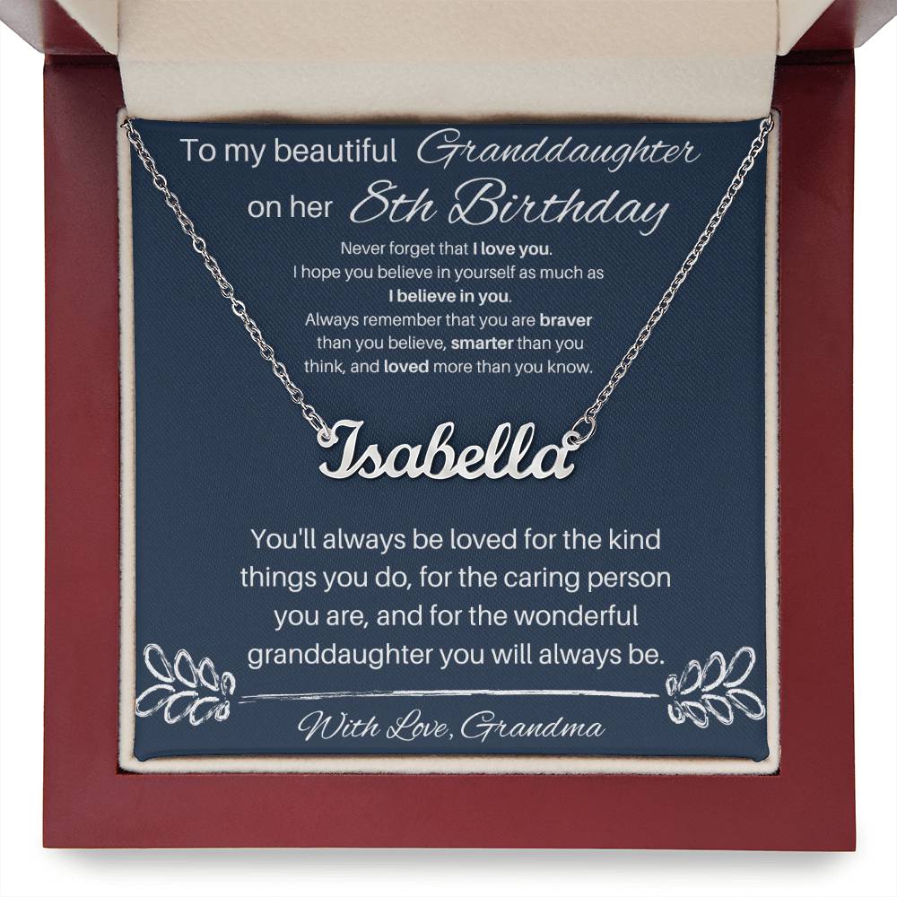 To My Beautiful Granddaughter | Happy 8th Birthday | Custom Name Necklace
