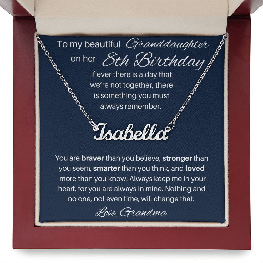 8th  Birthday Name Necklace For Granddaughter