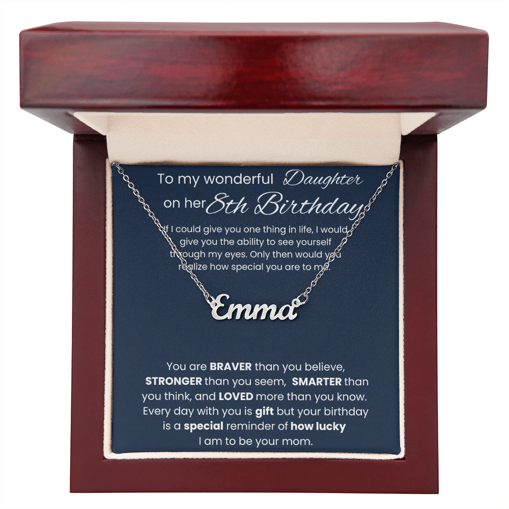 8th Birthday Necklace Gift - Custom Name Necklace