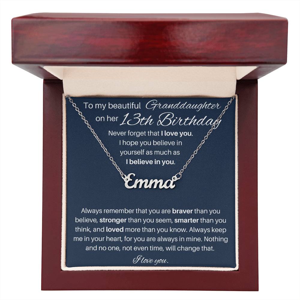 To My Beautiful Granddaughter Happy 13th Birthday | Personalized Name Necklace