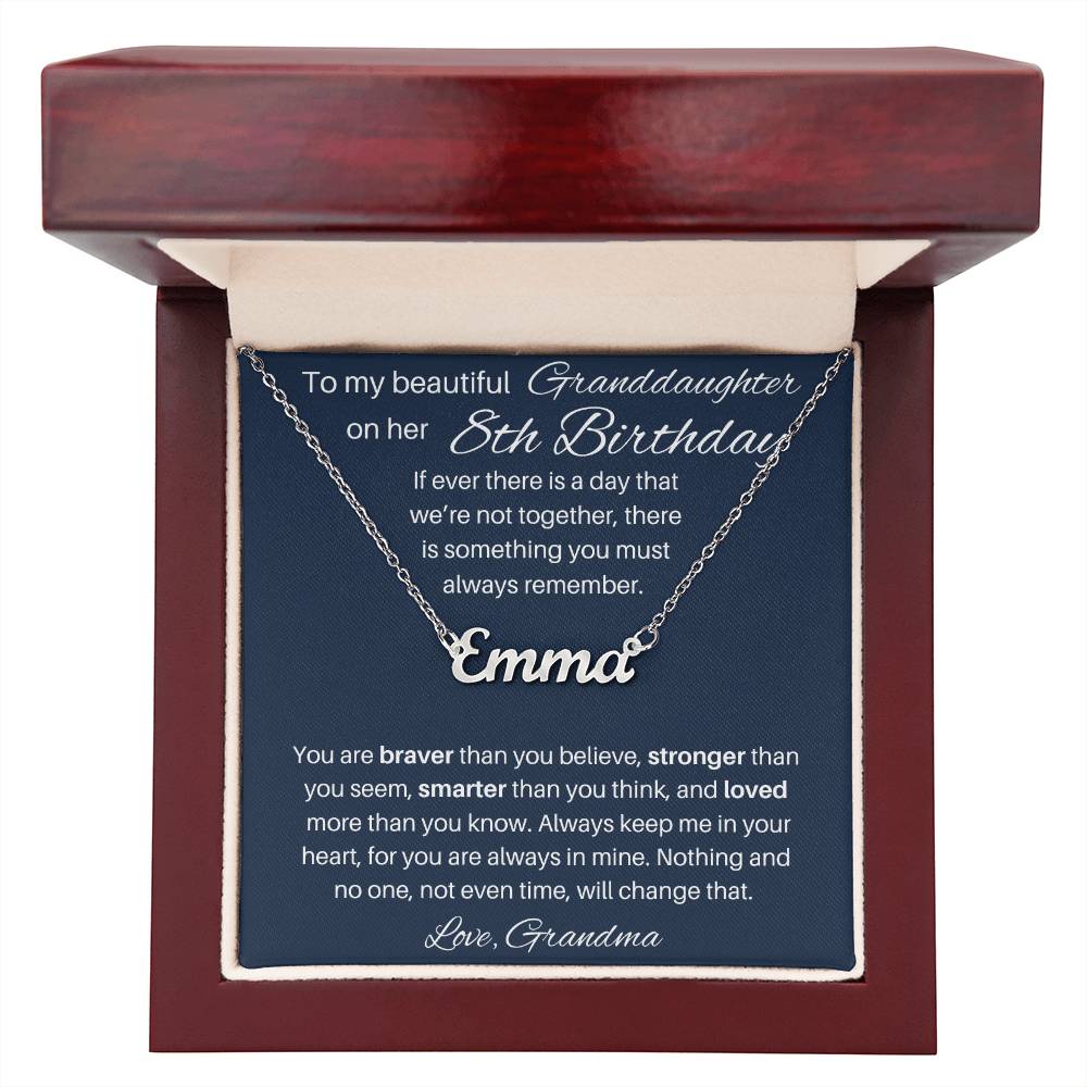 8th  Birthday Name Necklace For Granddaughter