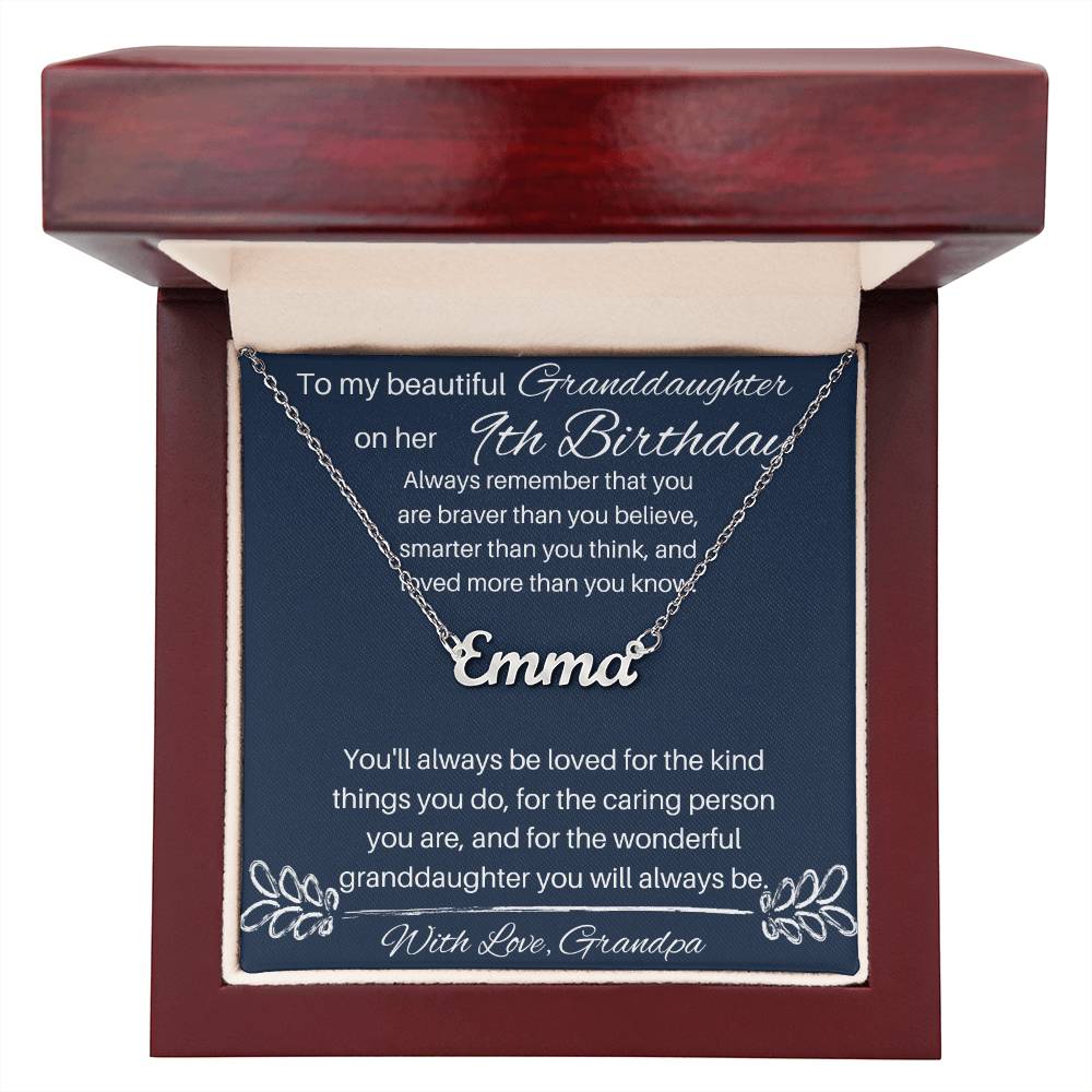 To My Beautiful Granddaughter - 9th Birthday - Custom Name Necklace