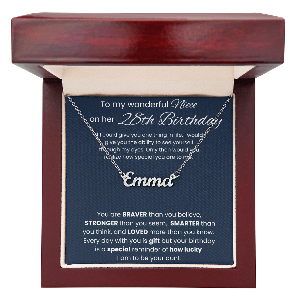 28th Birthday Custom Name Necklace for Niece