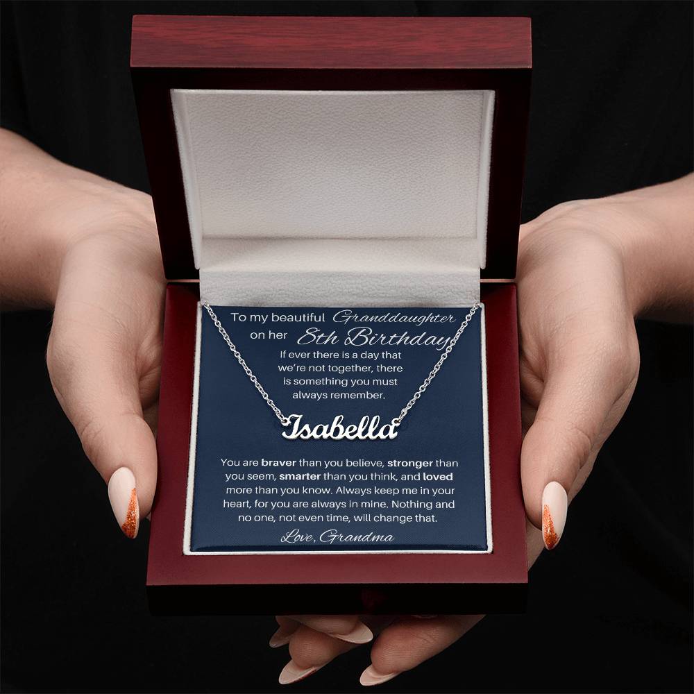 8th  Birthday Name Necklace For Granddaughter